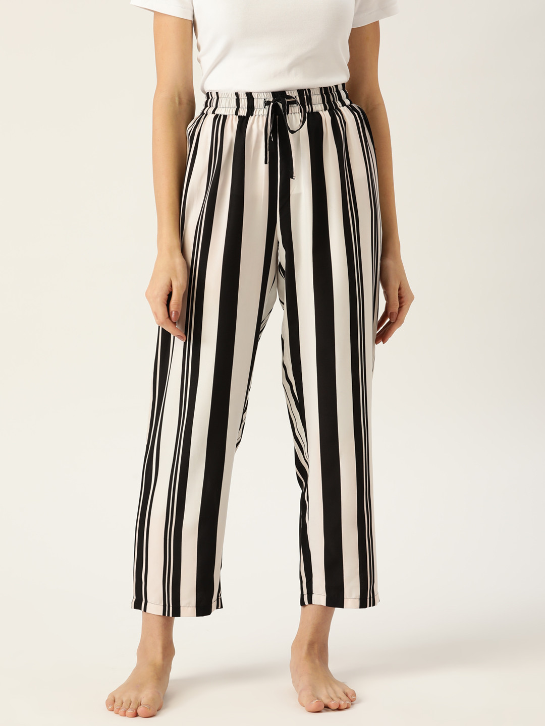 

ETC Women White & Black Striped Lounge Pants