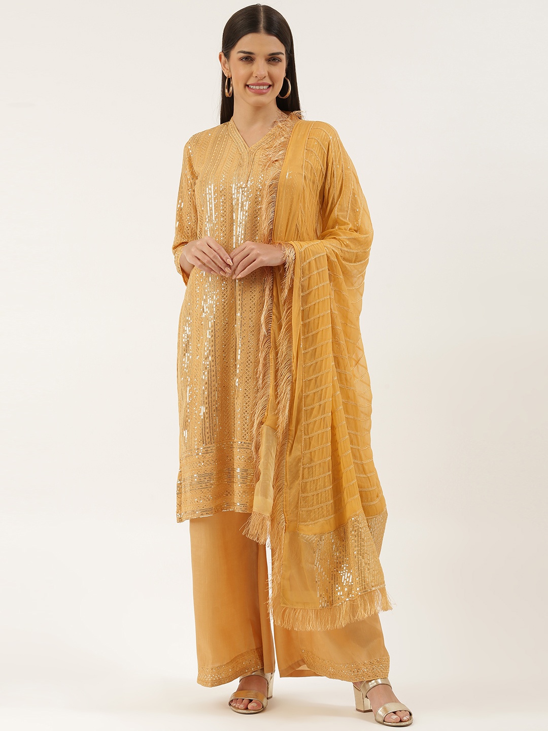 

cbazaar Mustard Embellished Unstitched Dress Material