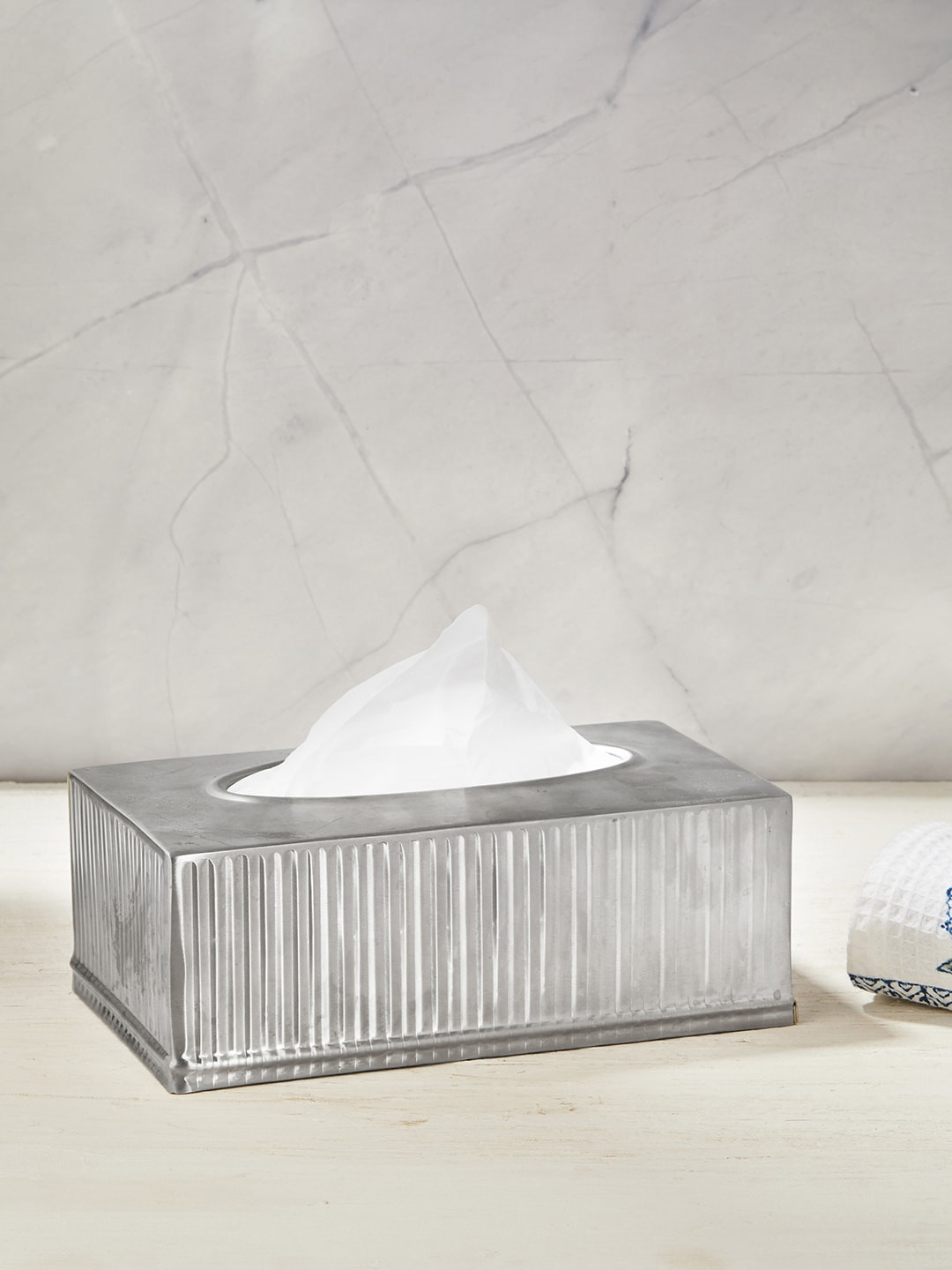 

Fabindia Grey Textured Metal Tissue Box