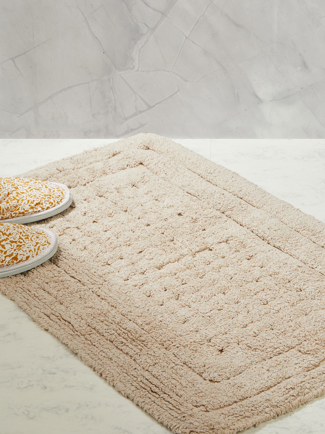 

Fabindia Beige Self-Design Cotton 1300 GSM Anti-Skid Bath Rug