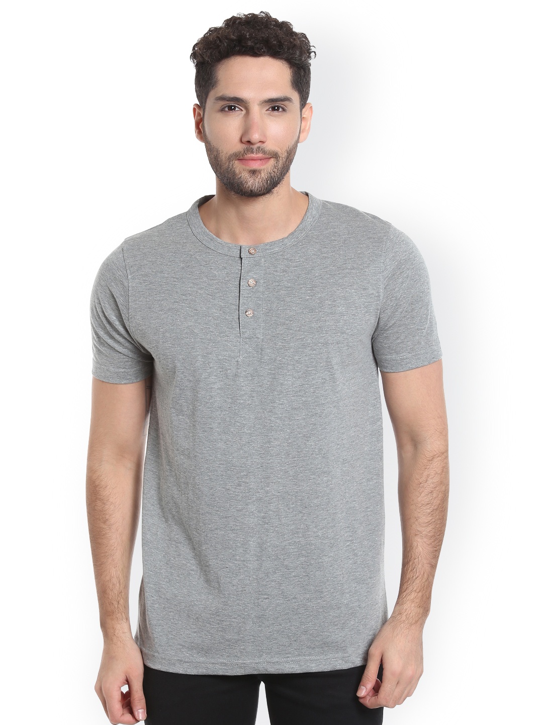 

Campus Sutra Men Grey Solid Henley Neck T-shirt