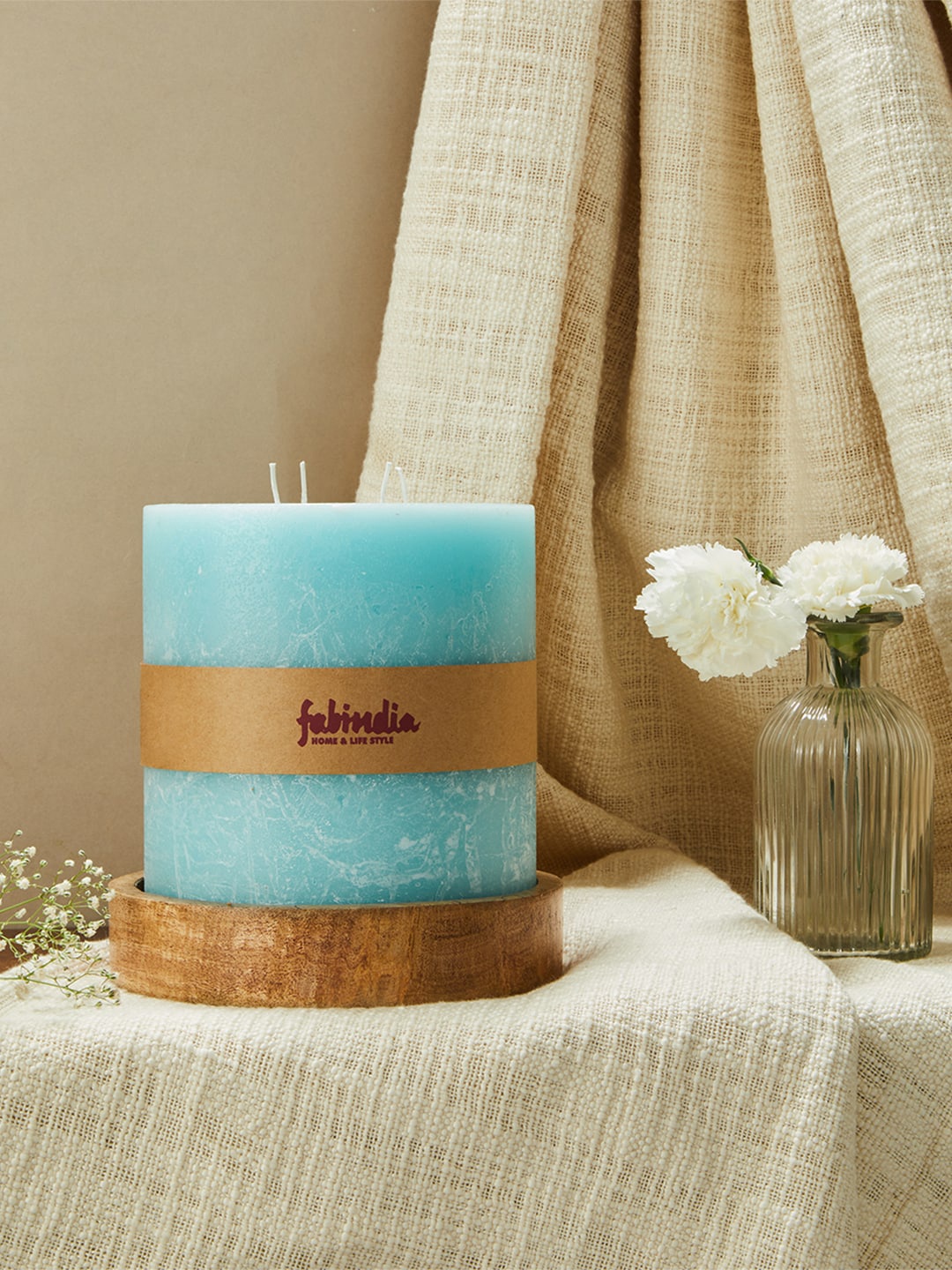 

Fabindia White Candles 3-Wick Scented Candle With Stand