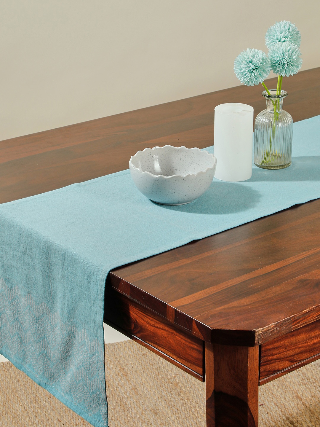 

Fabindia Turquoise Blue Geometric Printed Pure Cotton 6-Seater Table Runner