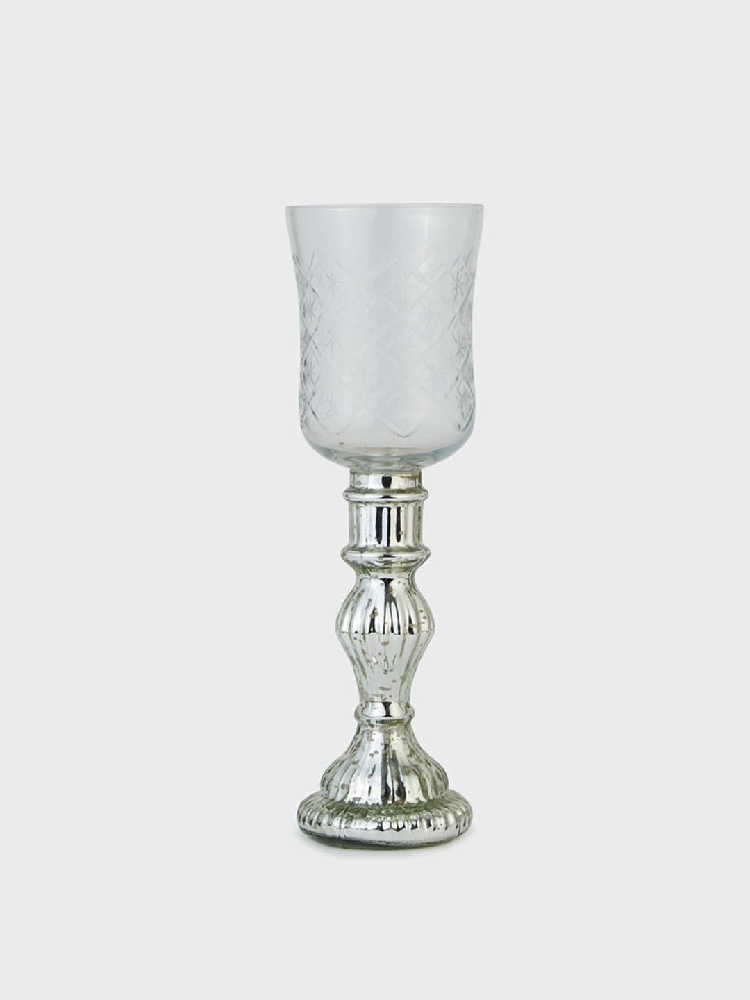 

Fabindia Silver-Toned & Transparent Chaandi Textured Medium Tealight Glass Candle Holder