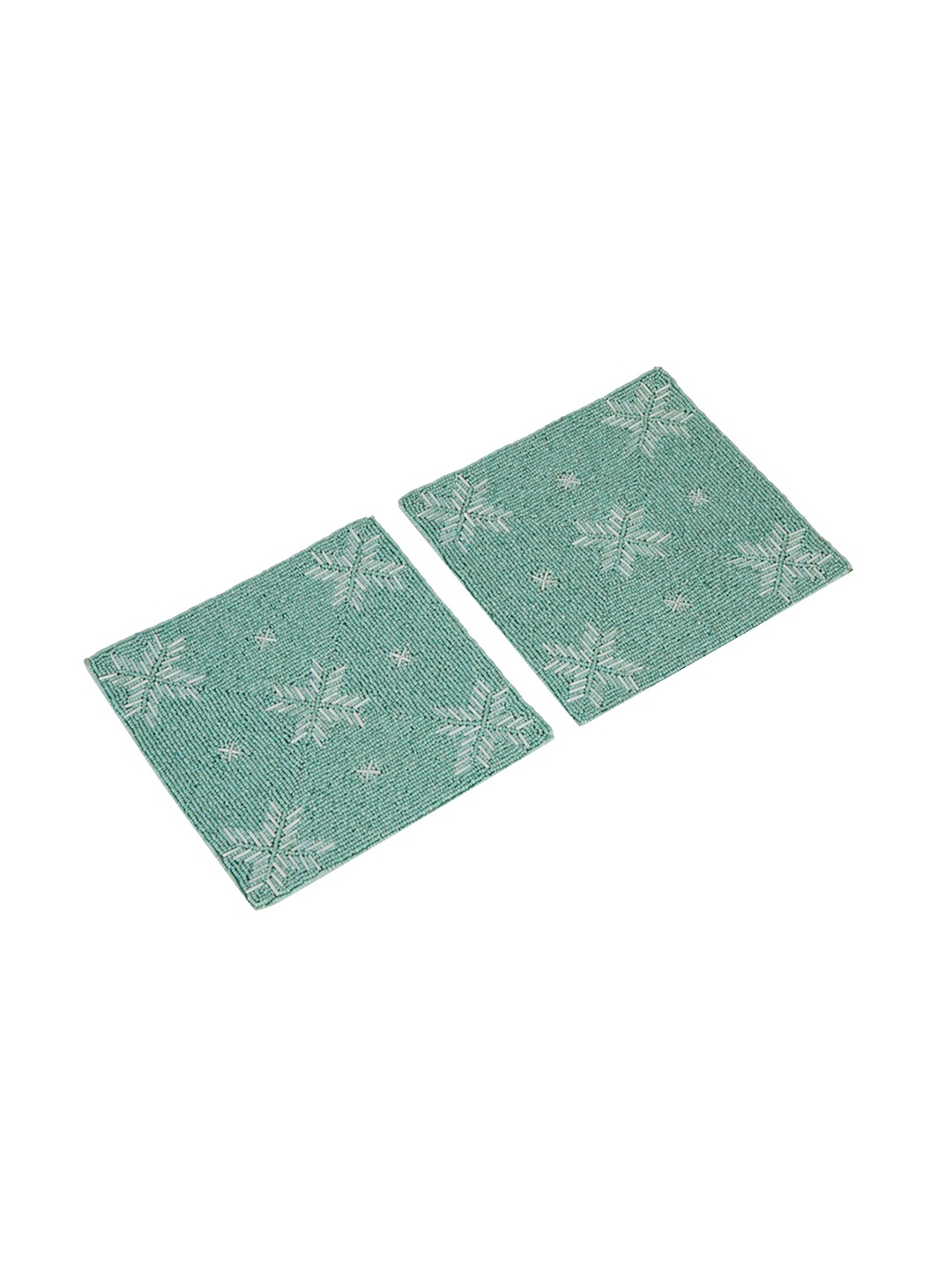 

Fabindia Set Of 2 Mint Beaded Square Trivets, Green