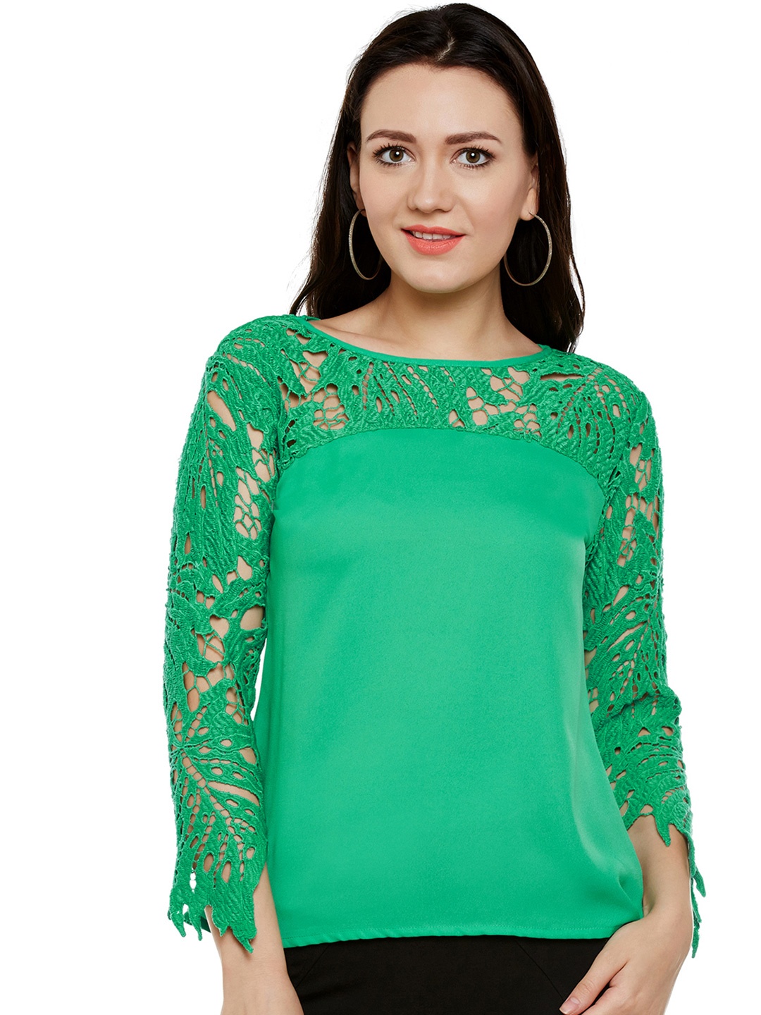 

WISSTLER Women Green Lace Detail Top