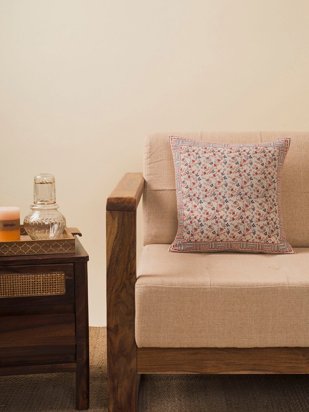 

Fabindia Cream-Coloured & Red Printed Floral Square Cushion Covers