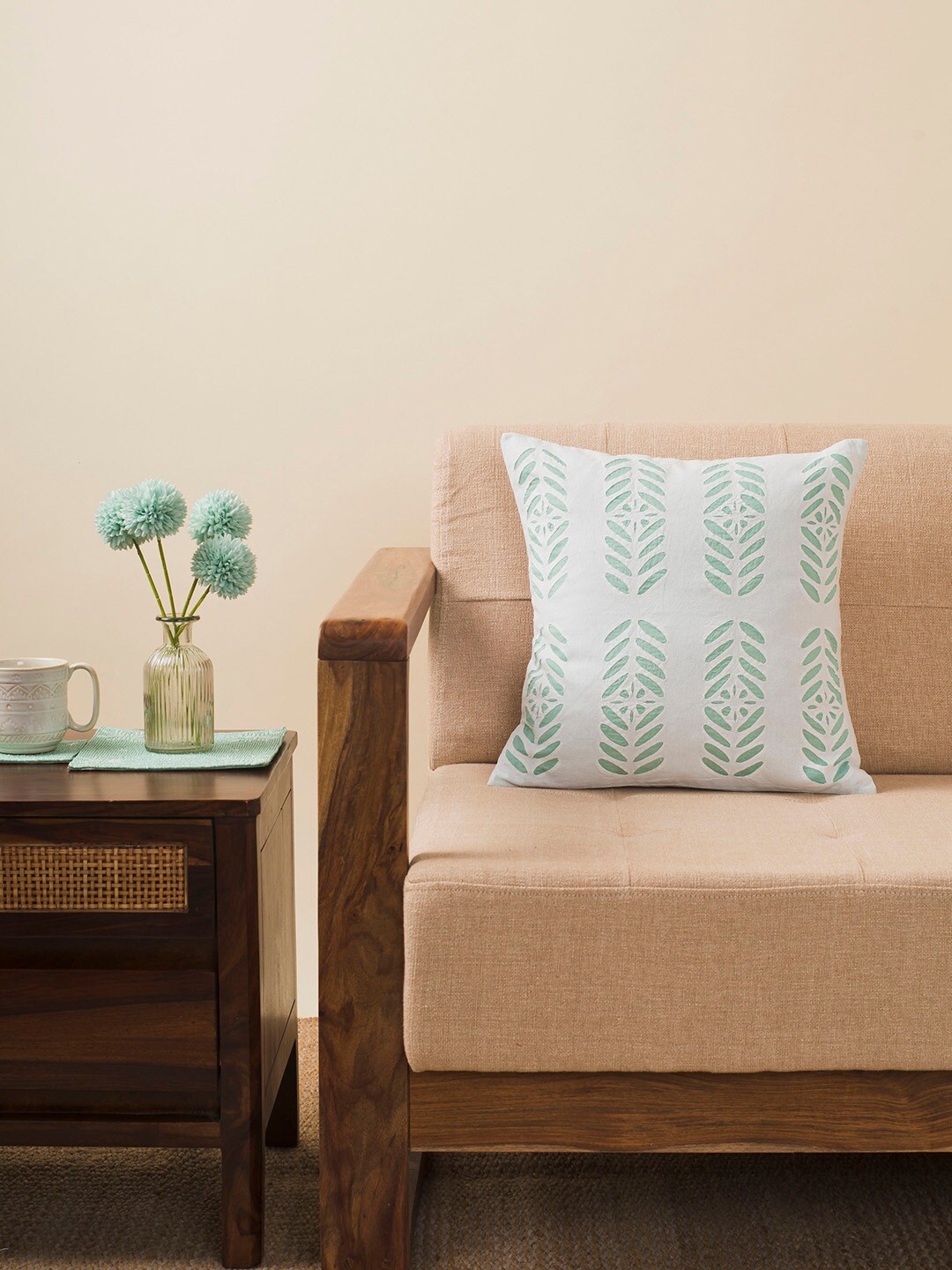 

Fabindia White & Green Abstract Square Cushion Covers