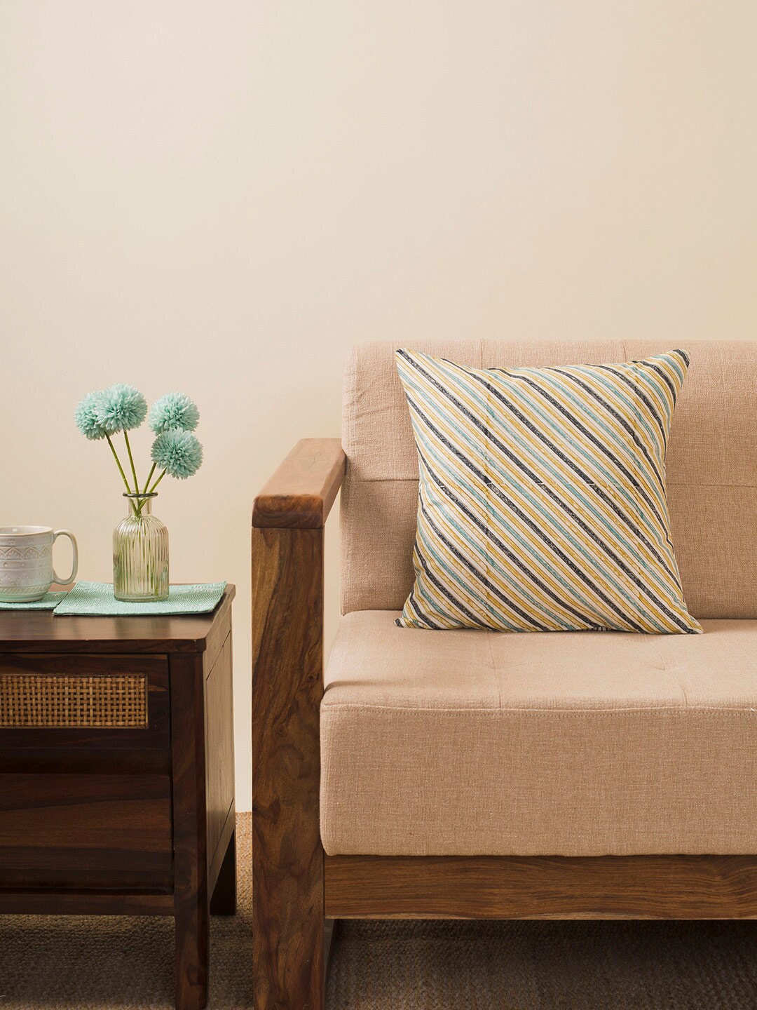 

Fabindia White & Green Striped Square Cushion Covers