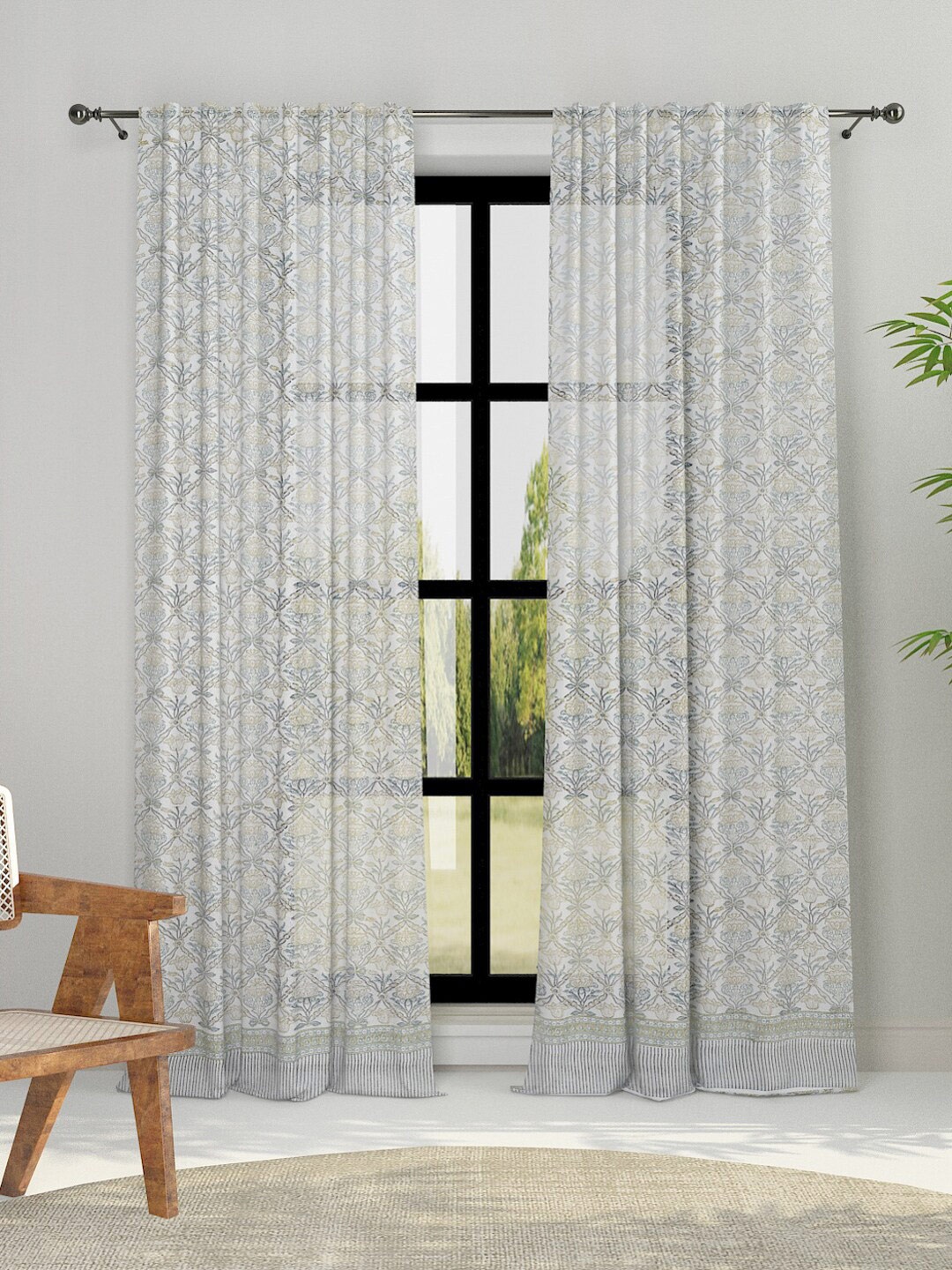 

Fabindia White & Blue Ethnic Motifs Door Curtain