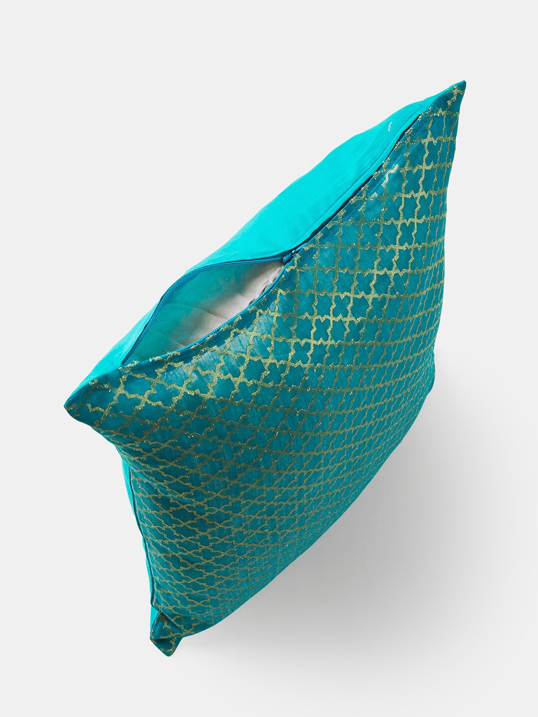 

Fabindia Turquoise Blue & Gold-Toned Ethnic Motifs Square Cushion Covers