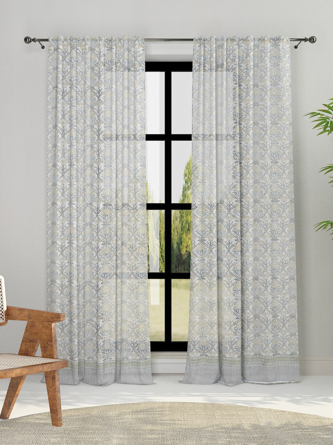 

Fabindia White & Blue Ethnic Motifs Long Door Curtain