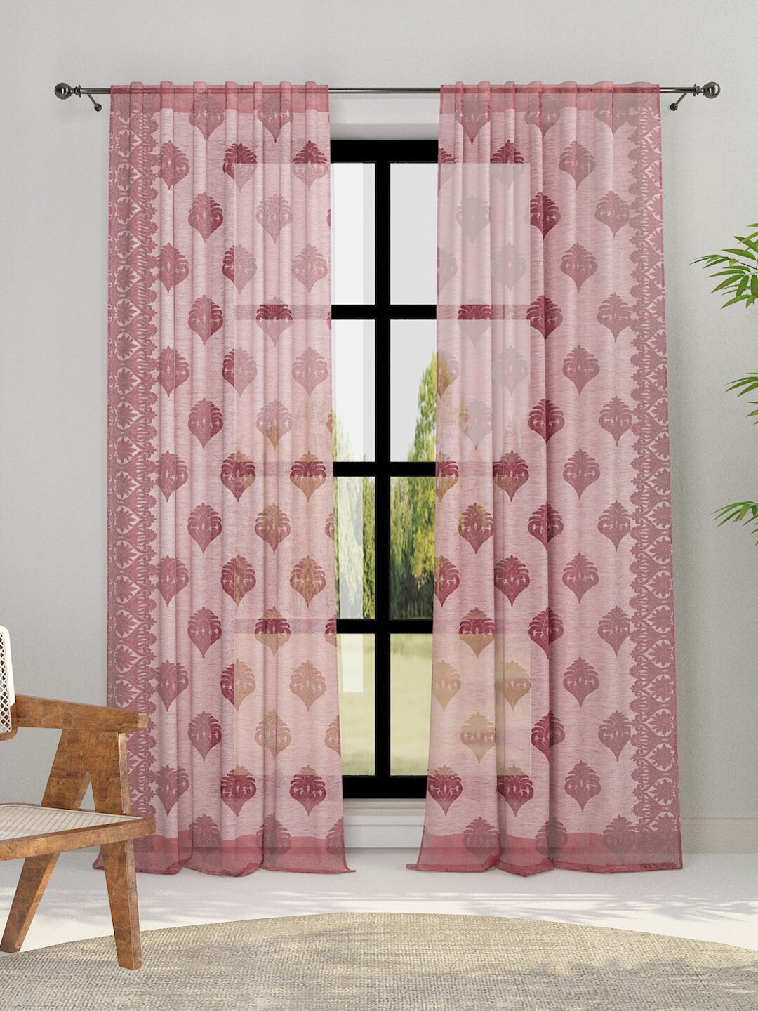 

Fabindia Floral Cotton Door Curtain, Red