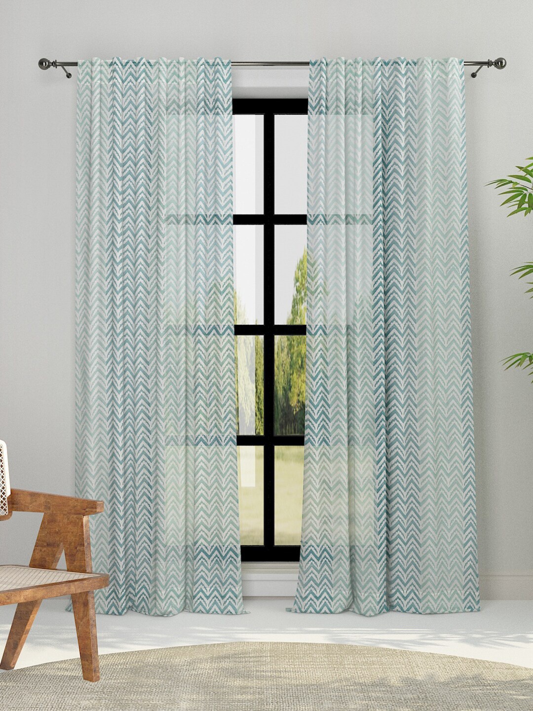 

Fabindia Teal & Off White Long Door Curtain