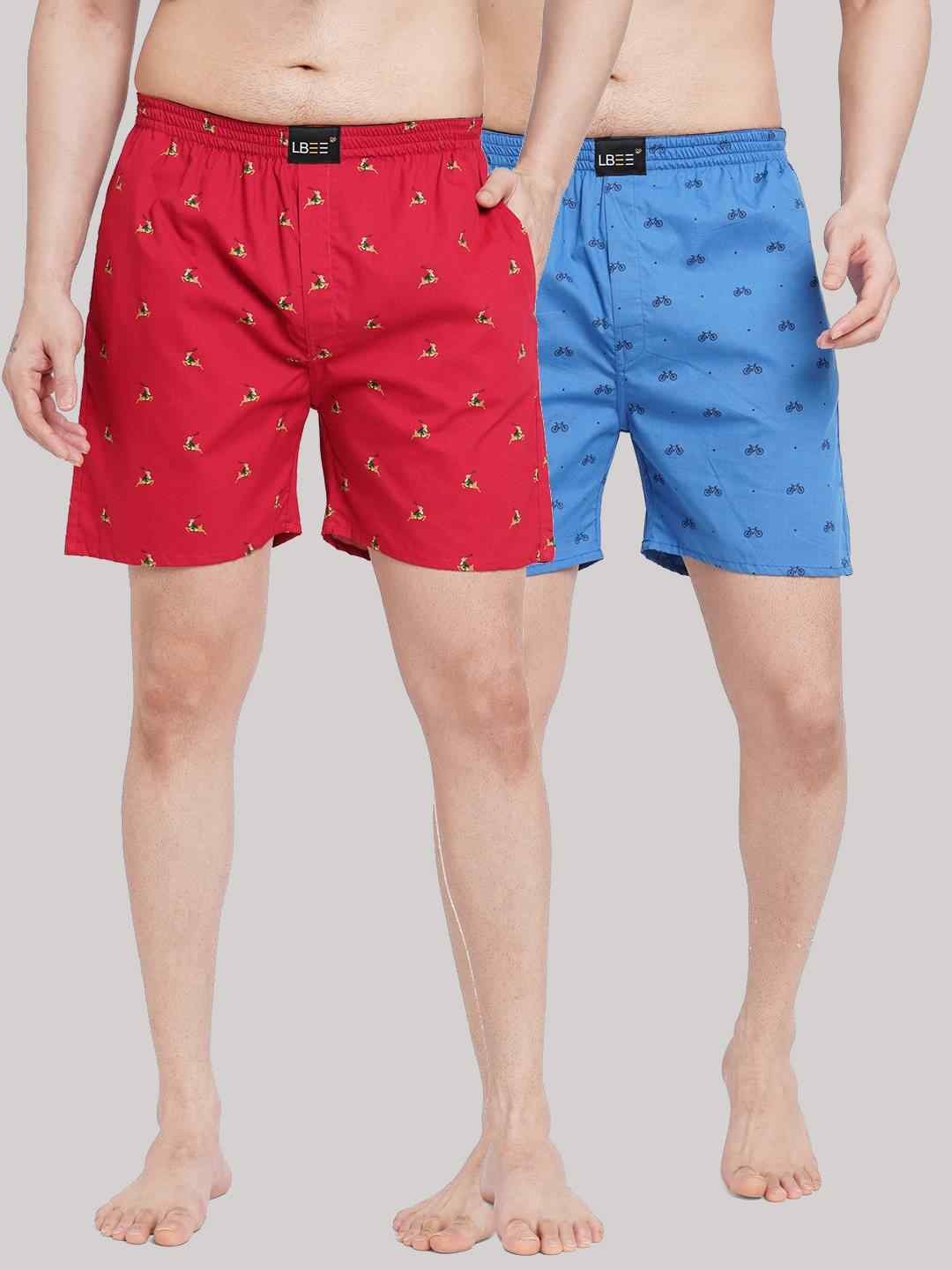 

LBEE Men Blue & Red Pack Of 2 Printed Shorts