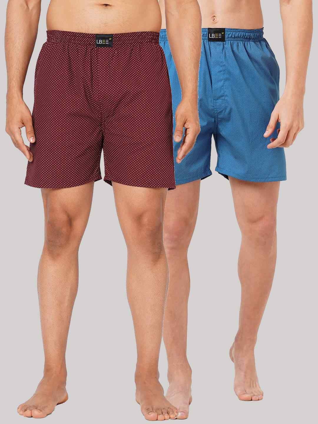 

LBEE Men Pack of 2 Blue & Maroon Printed Cotton Lounge Shorts