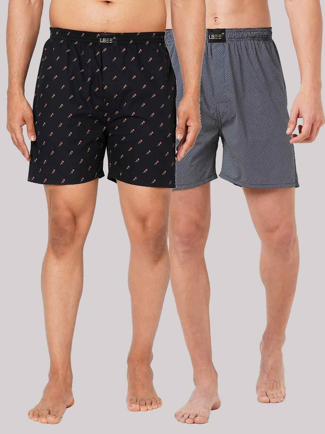 

LBEE Men Pack Of 2 Printed Shorts, Black