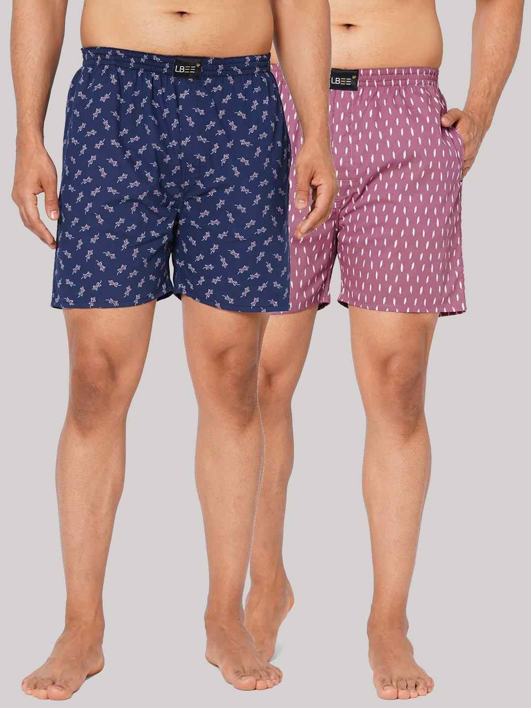 

LBEE Men Blue and Pink Printed Pack of 2 Cotton Shorts