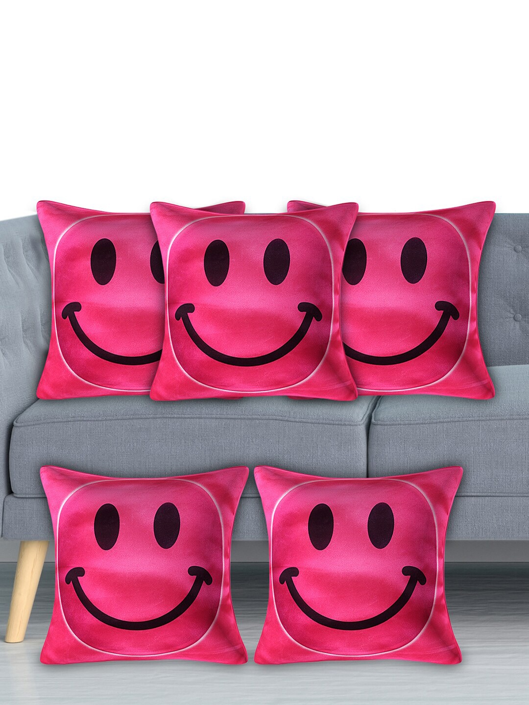 

Kuber Industries Pink & Black Set of 5 Geometric Velvet Square Cushion Covers