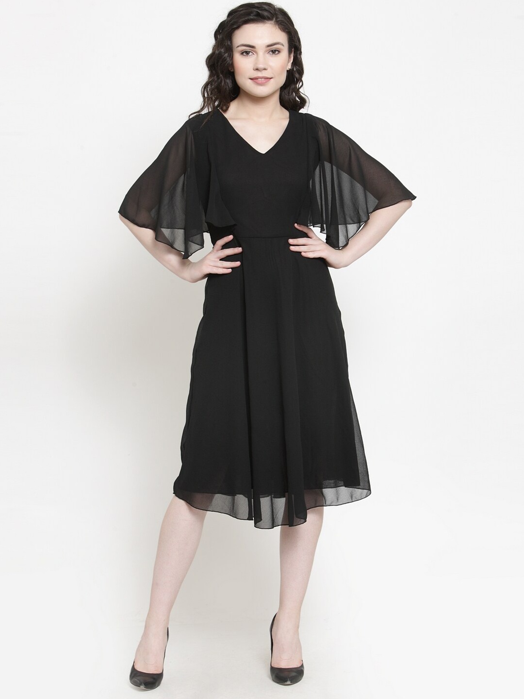 

Color Cocktail Women Black Georgette Fit & Flare Midi Dress