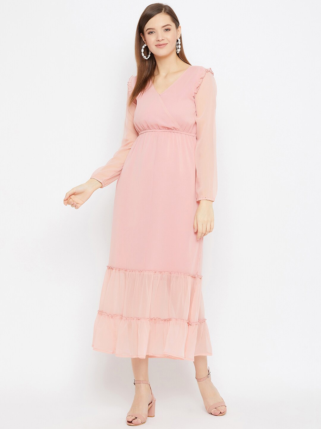 

Color Cocktail Peach-Coloured Georgette Midi Dress