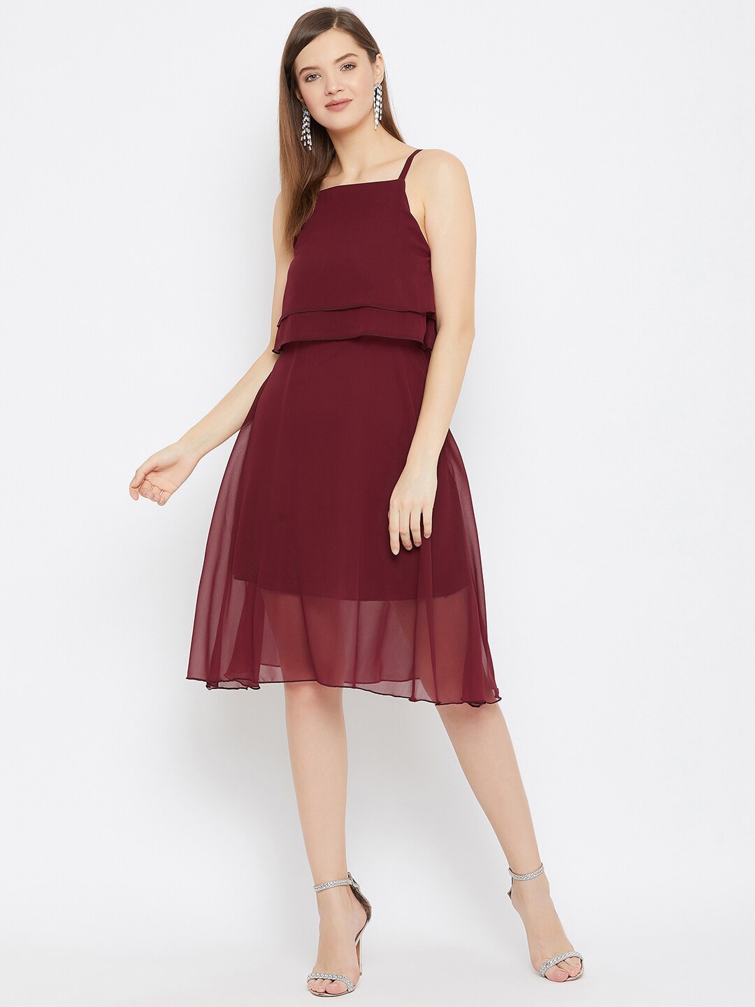 

Color Cocktail Maroon Georgette A-Line Dress
