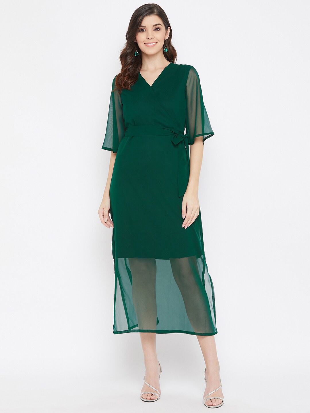 

Color Cocktail Women Green Georgette Midi Dress