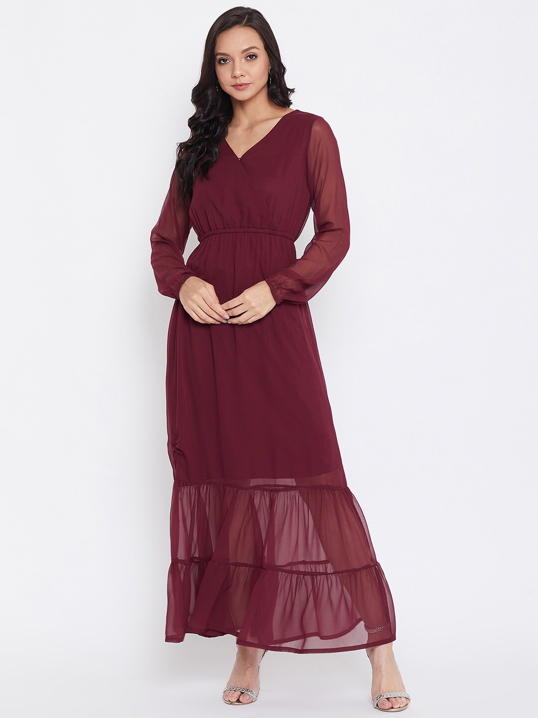 

Color Cocktail Women Maroon Georgette Maxi Dress