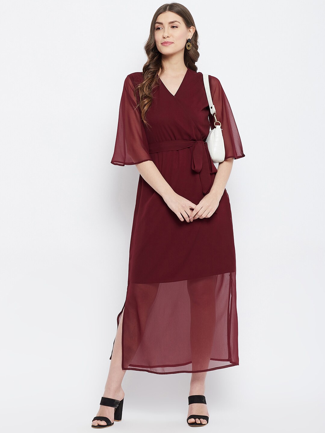 

Color Cocktail Maroon Georgette Maxi Dress