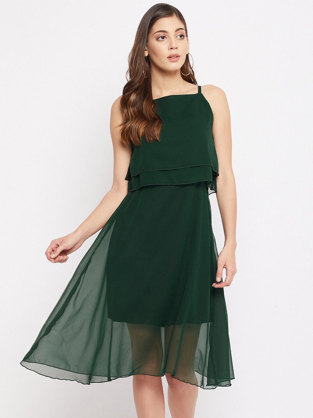 

Color Cocktail Women Green Polyester Crepe A-Line Midi Dress