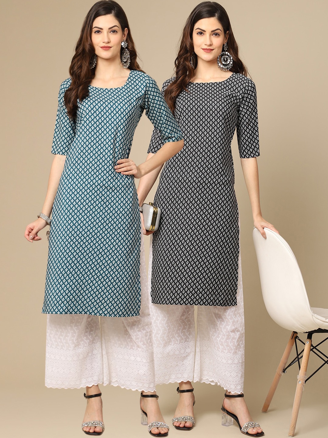 

7Threads Women Multicoloured 2 Floral Printed Crepe Kurta, Multi