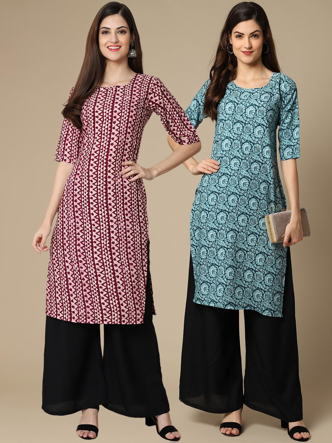 

7Threads 2 Women Multicoloured Geometric Printed Crepe Kurta, Multi