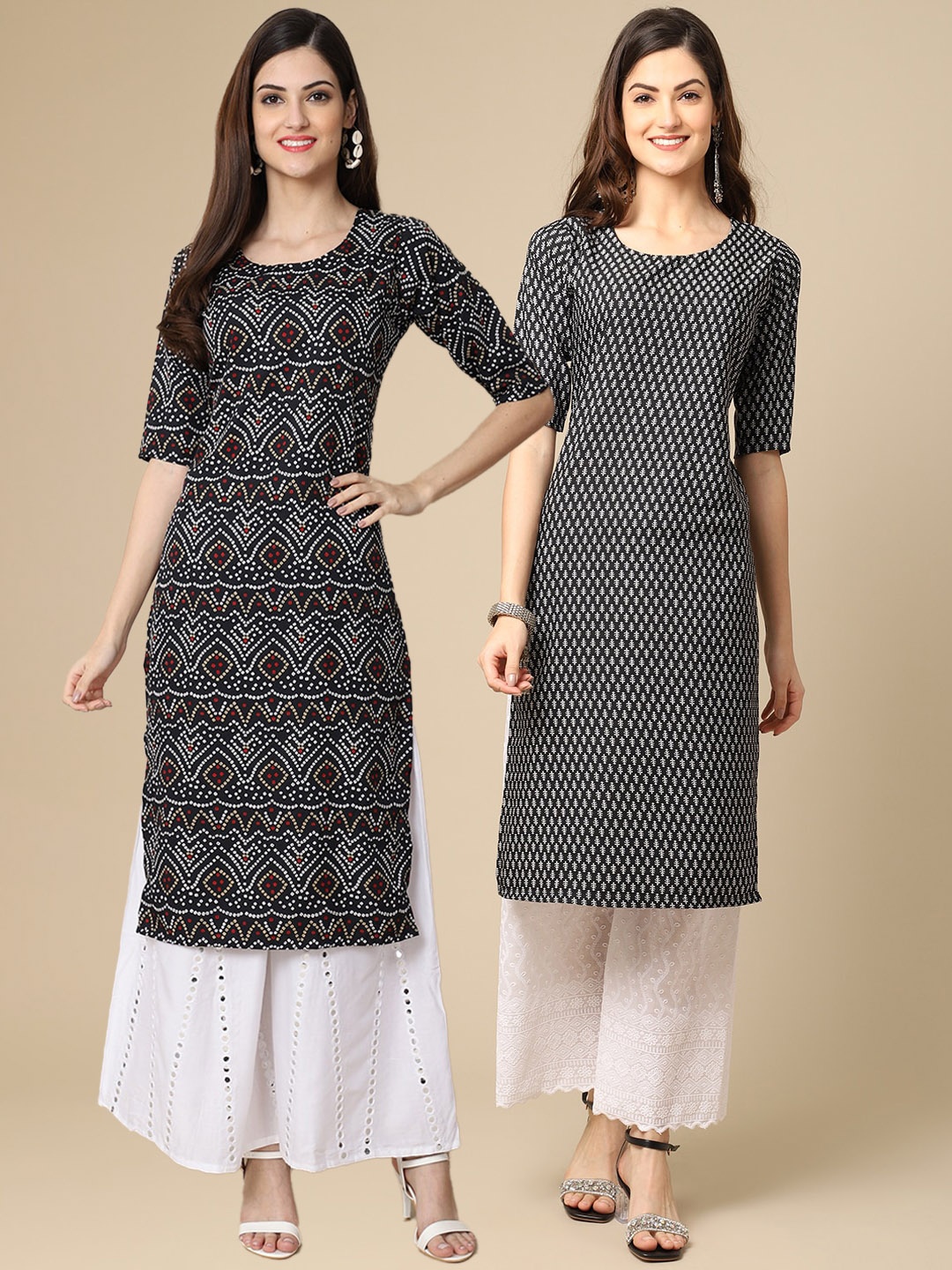 

7Threads Women Pack Of 2 Black Ethnic Motifs Printed Crepe Kurta