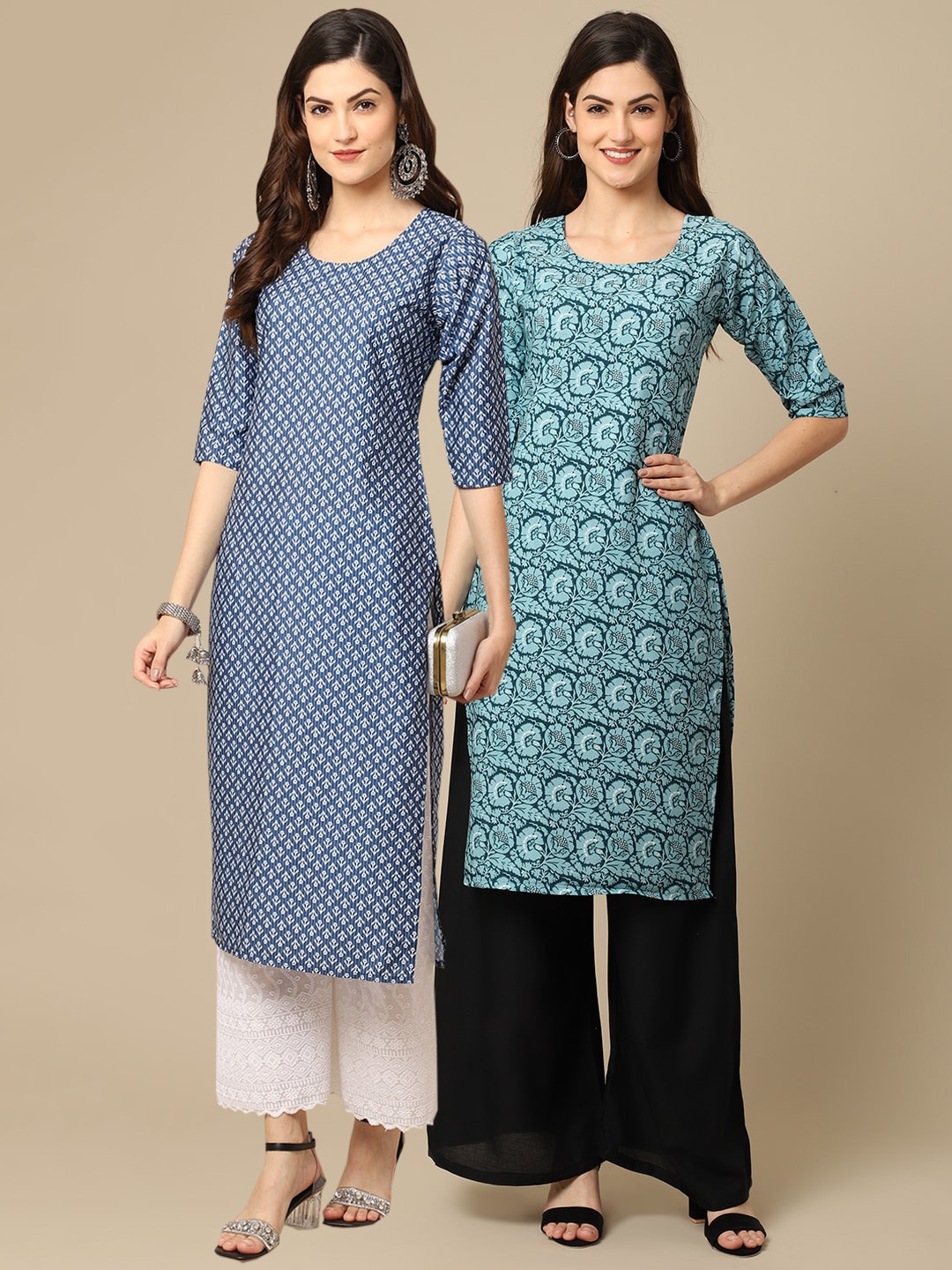 

7Threads Women Pack Of 2 Ethnic Motifs Printed Block Print Handloom Crepe Kurta, Multi