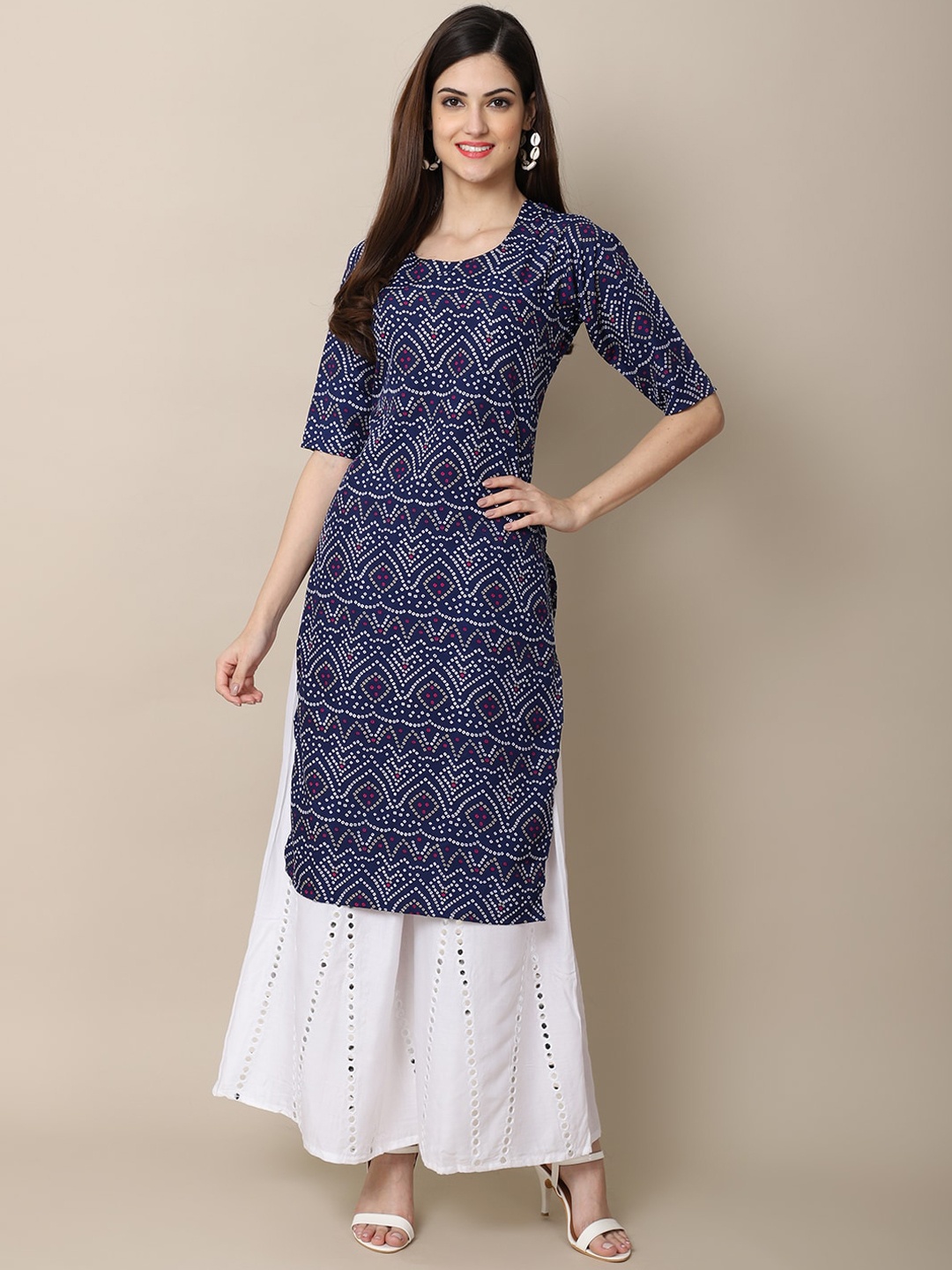 

7Threads Women Pack of 2 Blue & Red Geometric Printed Crepe Kurta