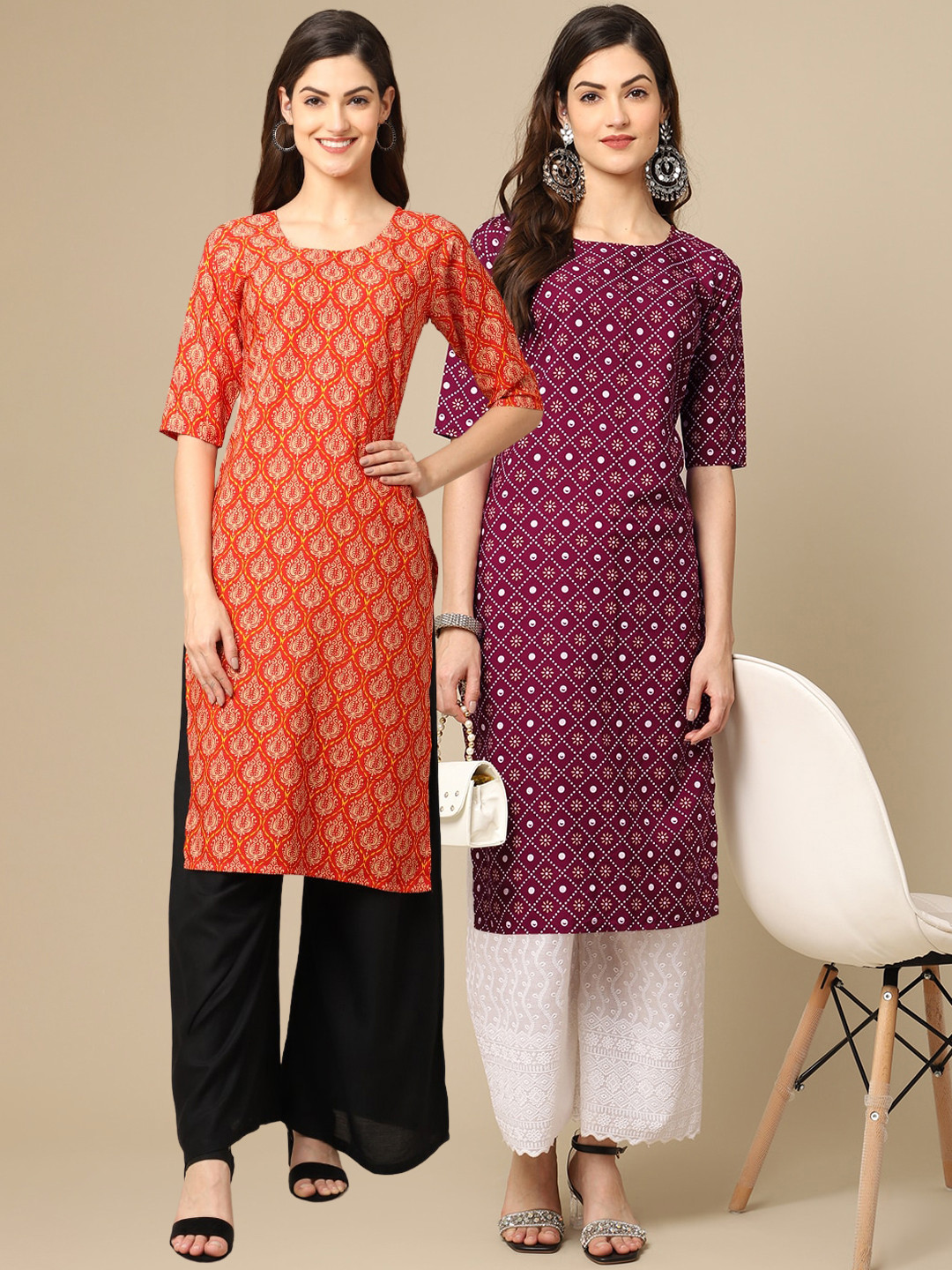 

7Threads Women Multicoloured Geometric Printed Block Print Handloom Crepe Kurta, Multi