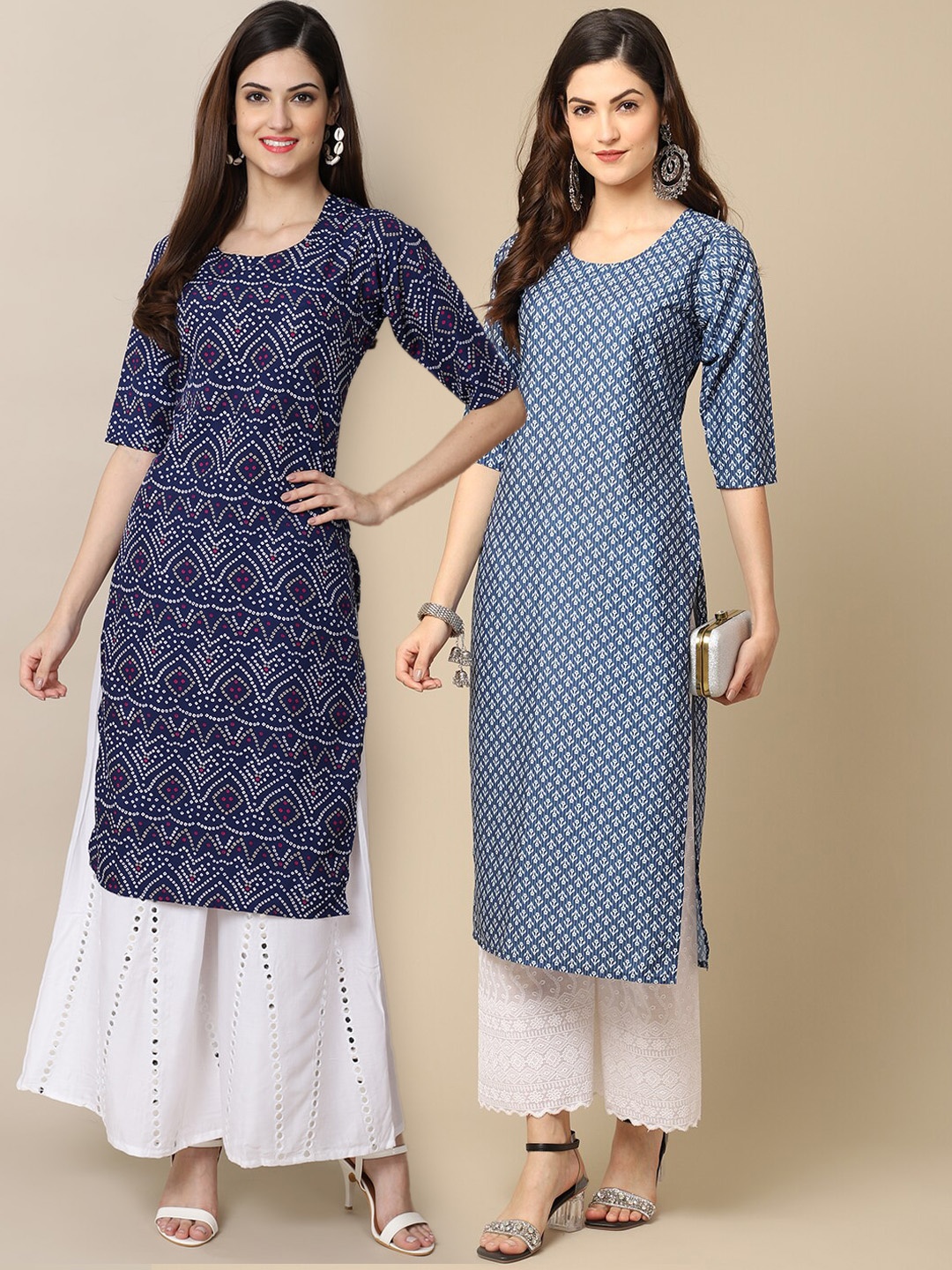 

7Threads Women Blue Pack Of 2 Geometric Printed Crepe Kurta