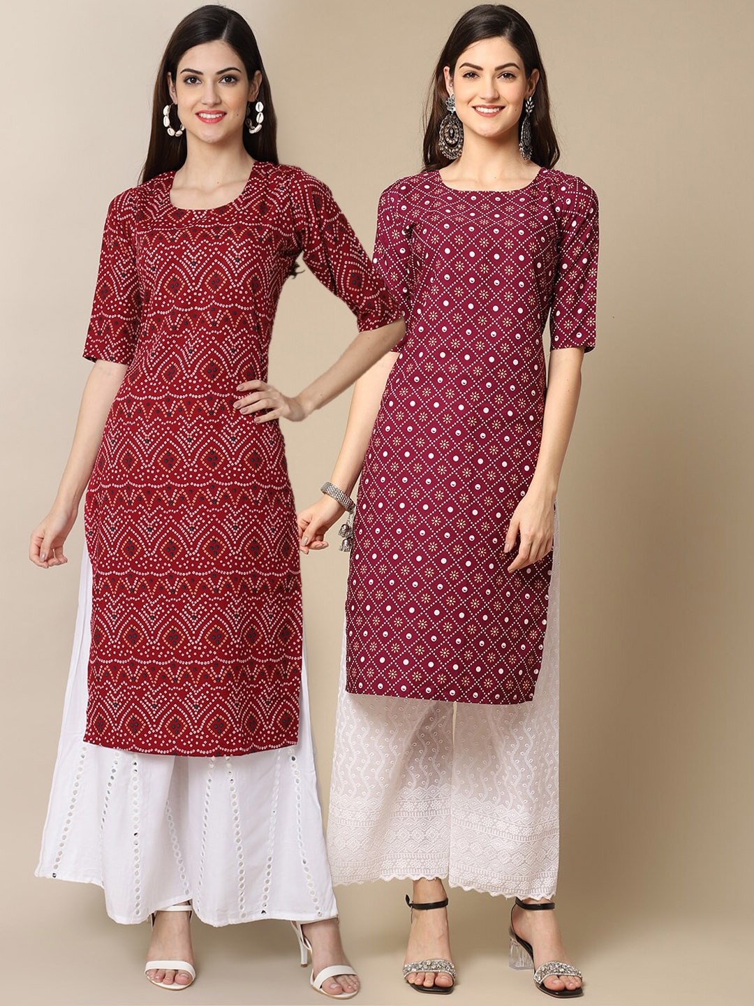 

7Threads Women Multicoloured Pack Of 2 Ethnic Motifs Printed Crepe Kurta, Multi