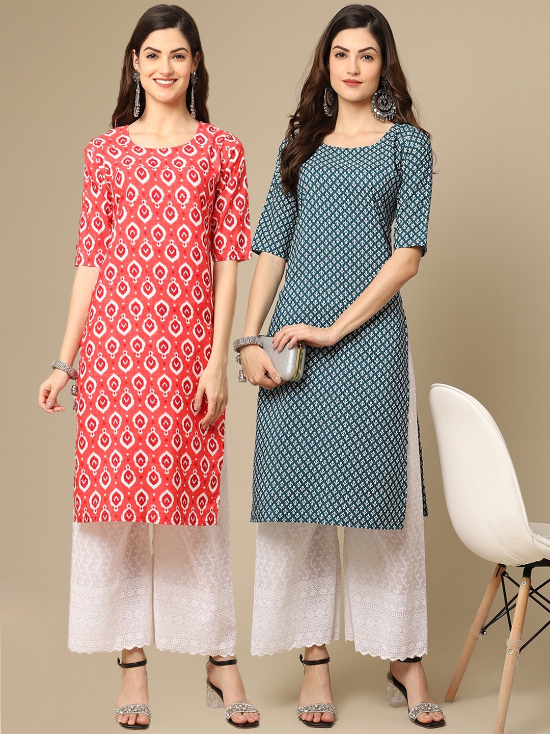 

7Threads Women Multicoloured Pack of 2 Digital Printed Straight Kurta, Multi