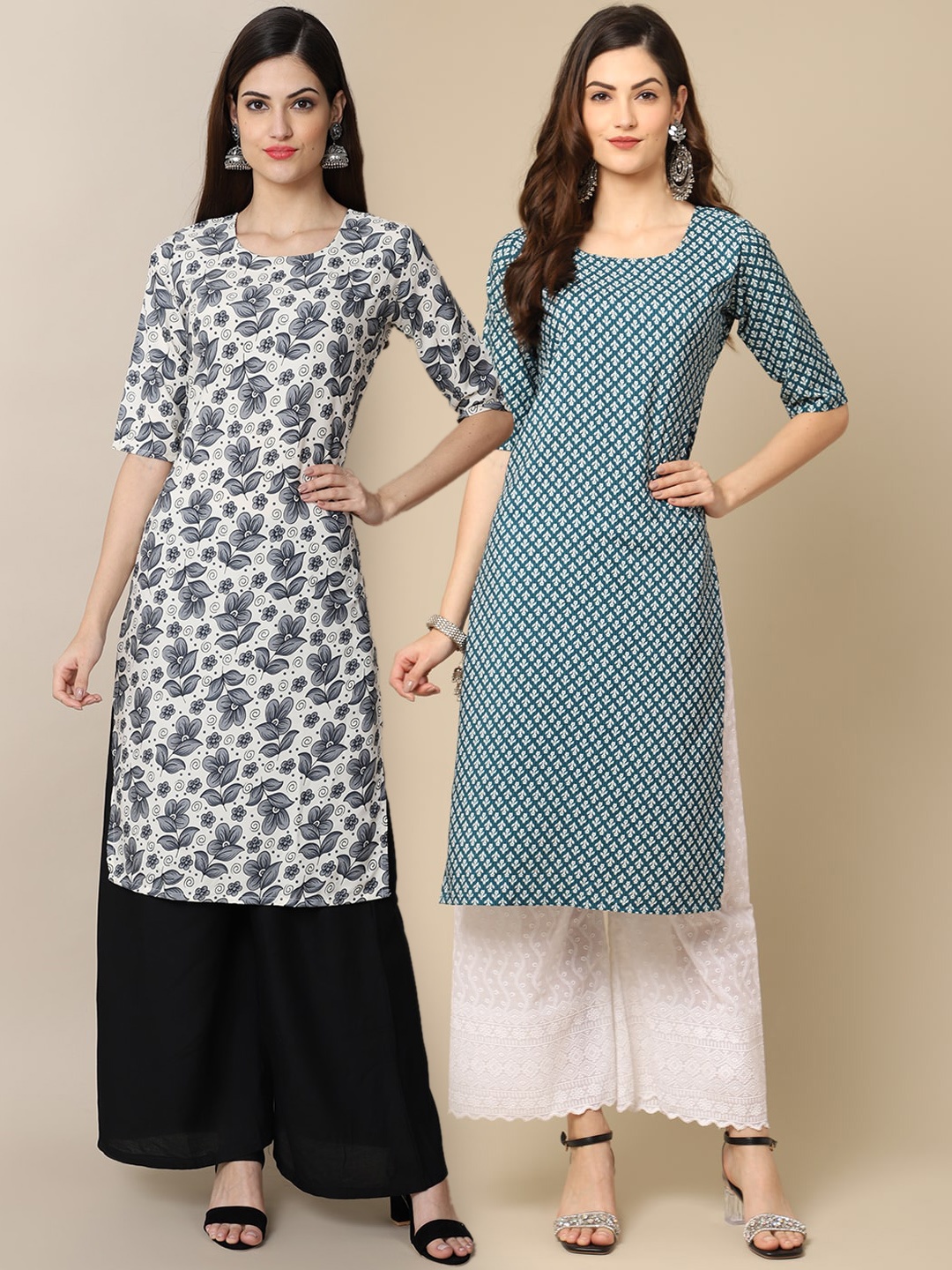 7Threads Women Multicoloured Pack Of 2 Floral Printed Crepe Kurta, Multi