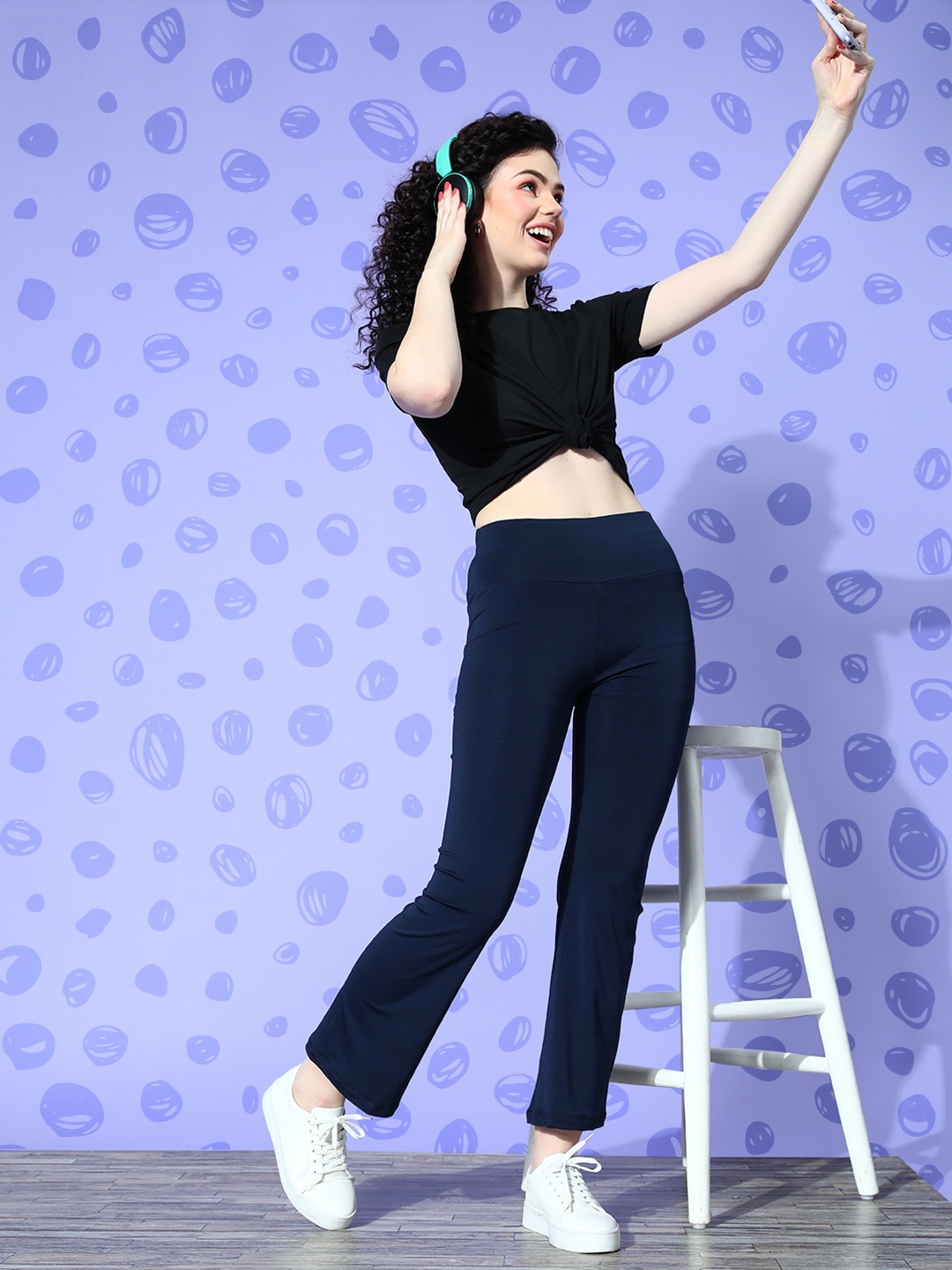 

Bannos Swagger Women Deep Navy Blue Solid Wide Leg Track Pants