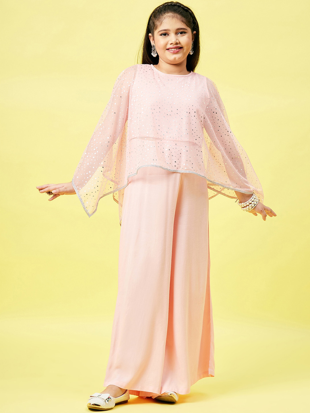 

Stylo Bug Girls Pink Printed Polyester Kurti with Palazzo
