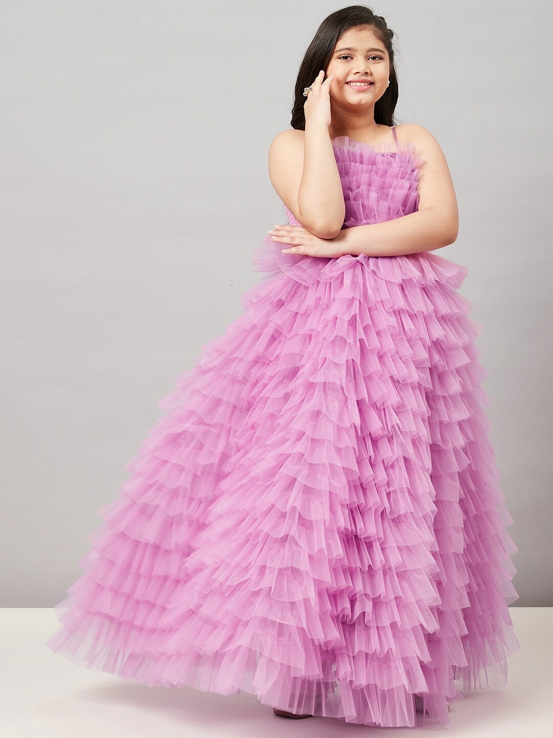 

Stylo Bug Girls Pink Net Maxi Dress
