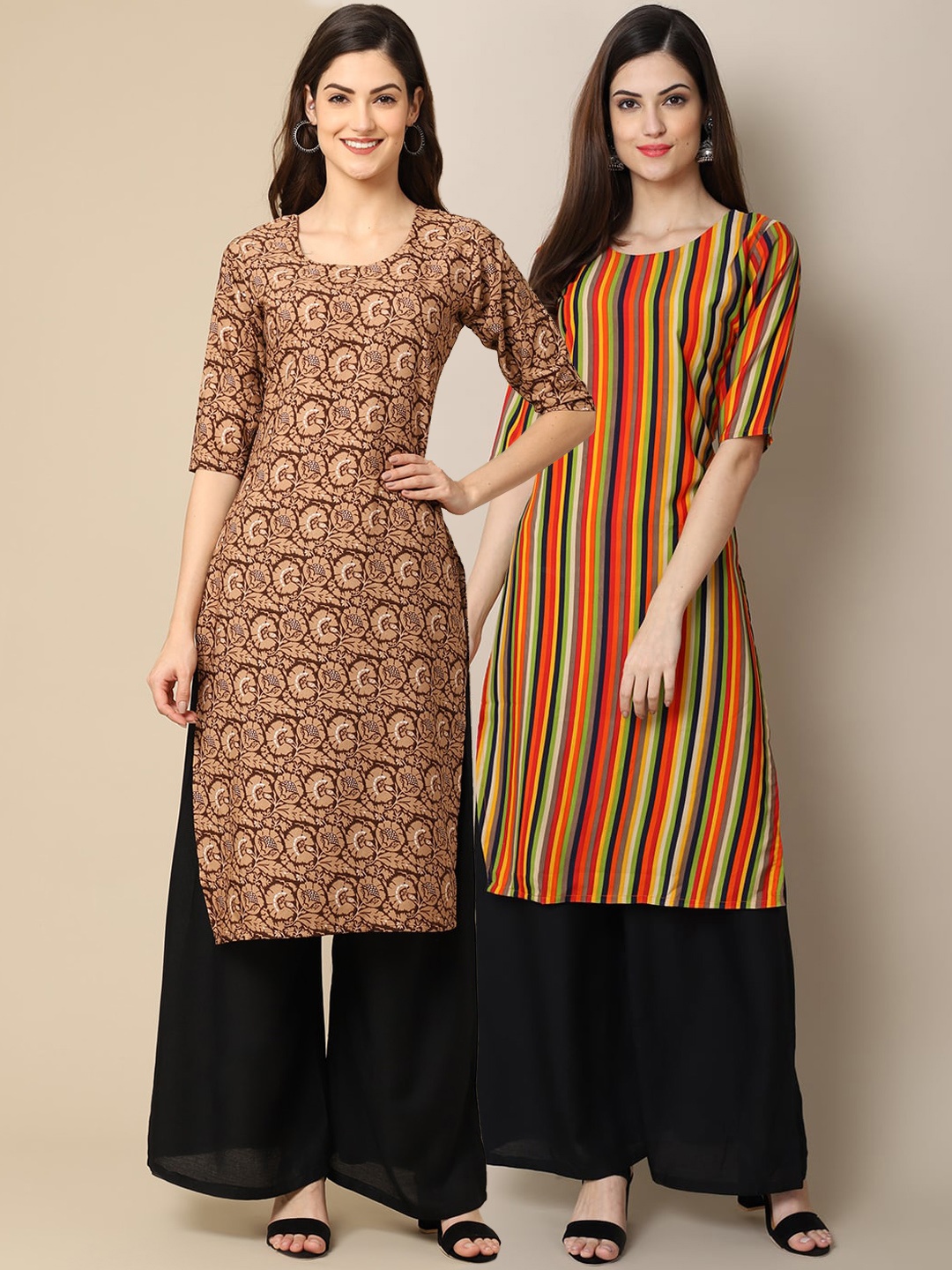

7Threads Women Multicoloured Striped Crepe Kurta, Multi