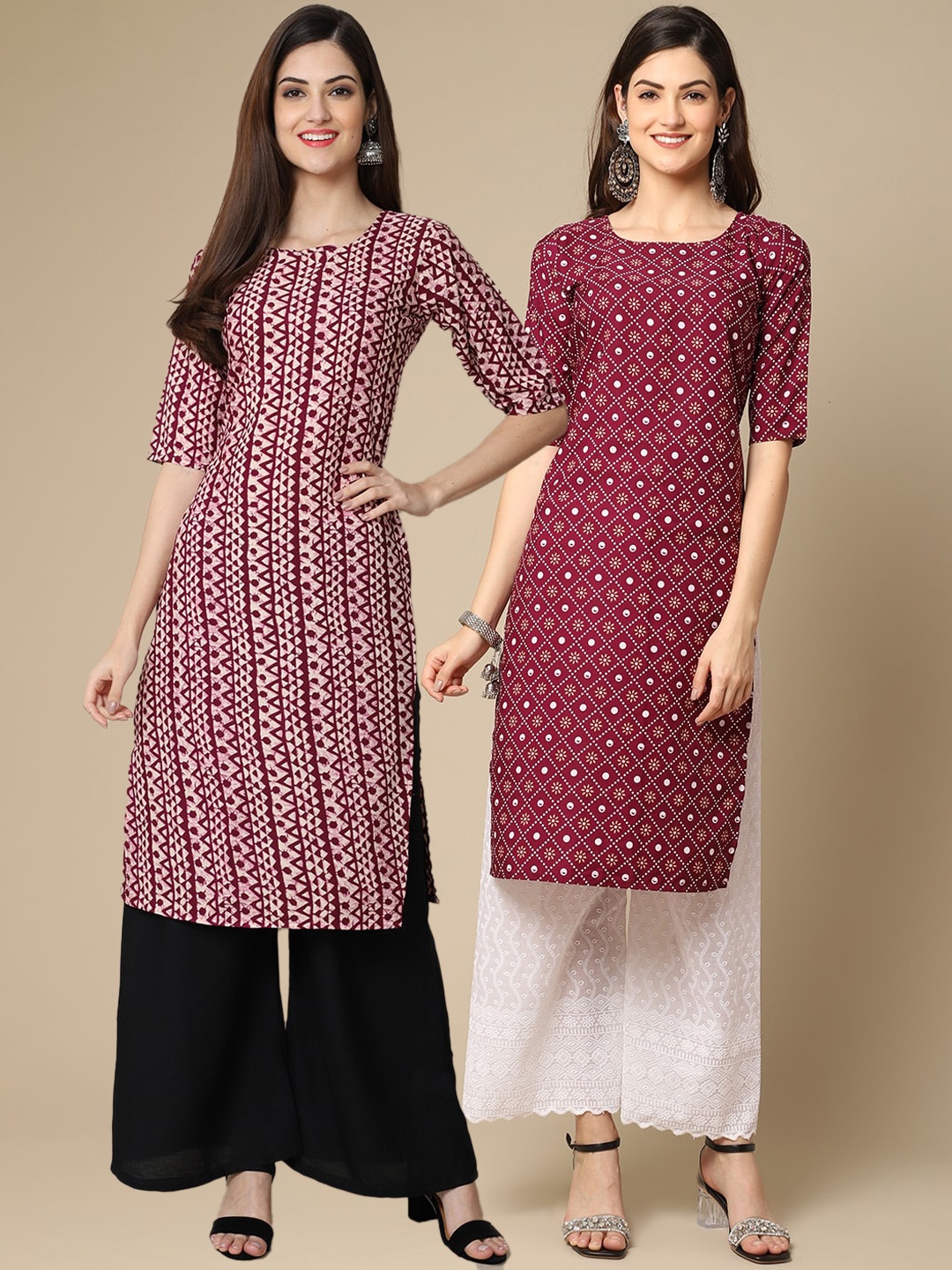 

7Threads 2 Women Multicoloured Geometric Printed Crepe Kurta, Multi