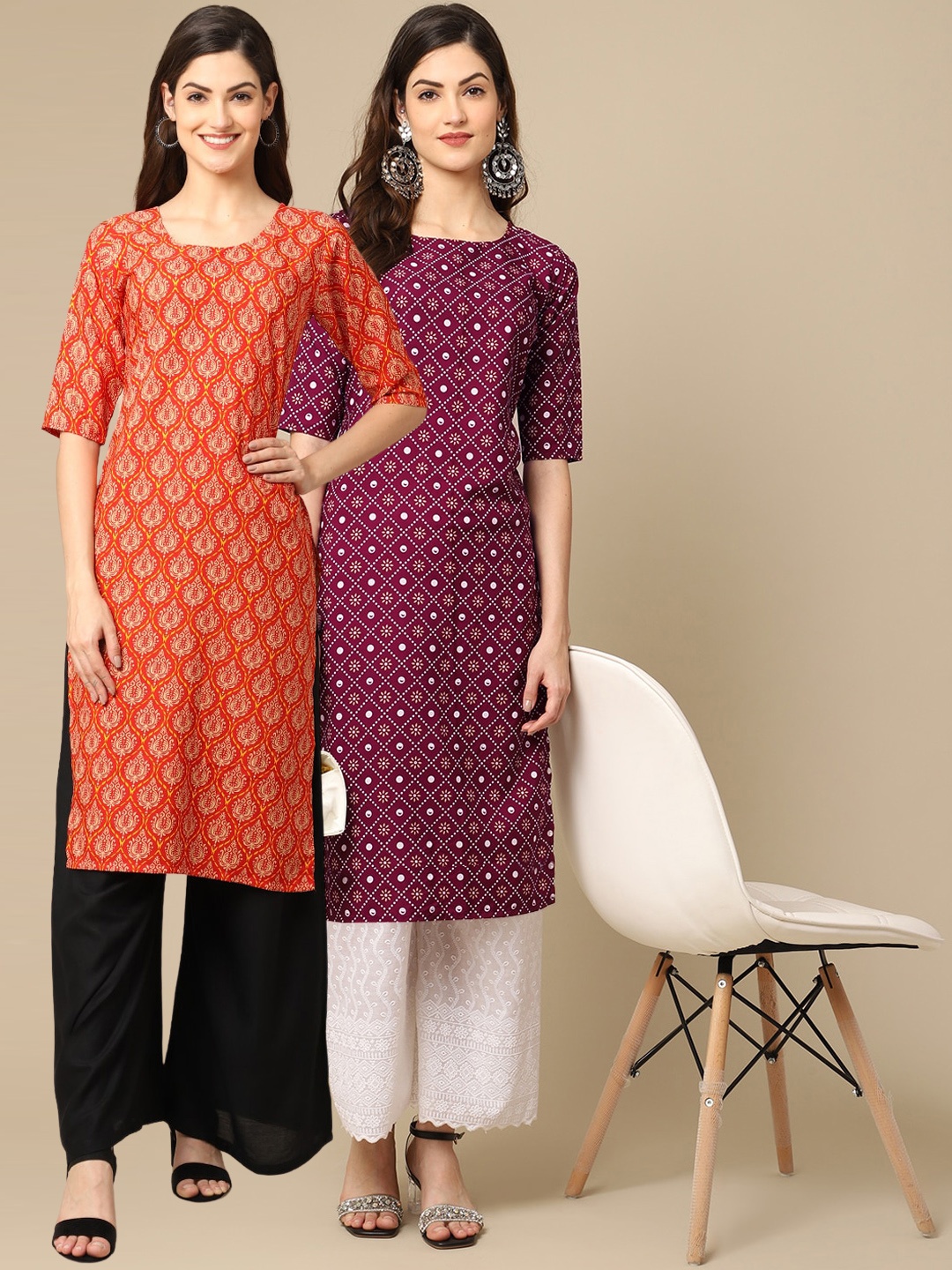 

7Threads 2 Women Multicoloured Geometric Printed Crepe Kurta, Multi