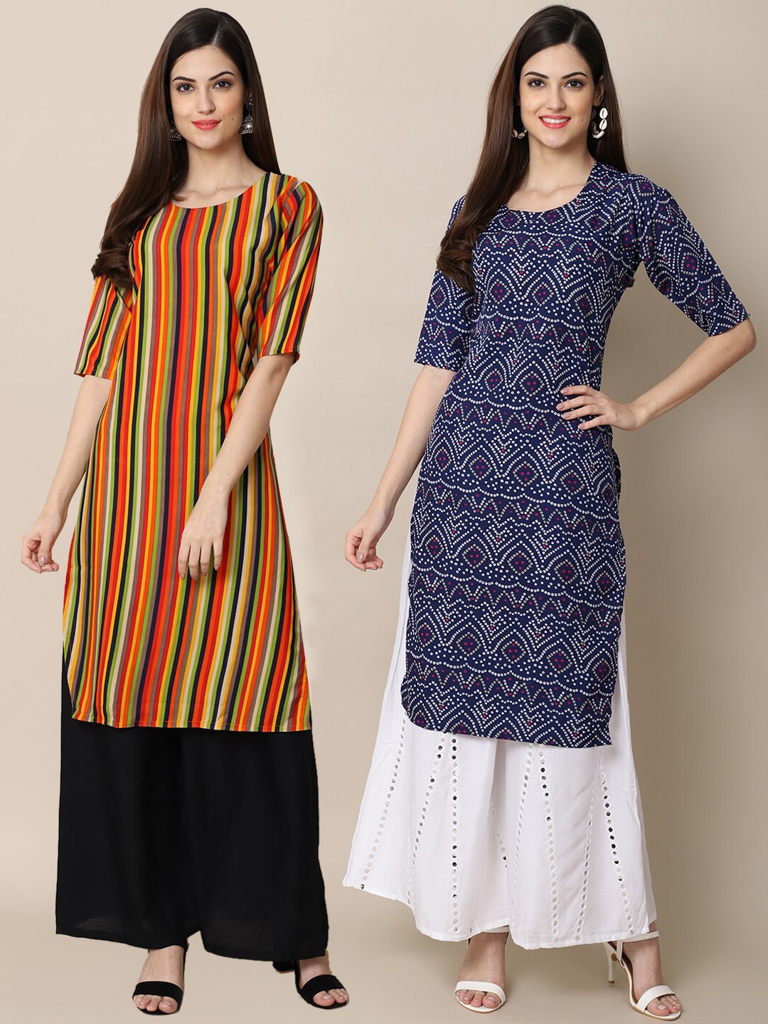 

7Threads Women Multicoloured Pack of 2 Digital Printed Straight Kurtas, Multi