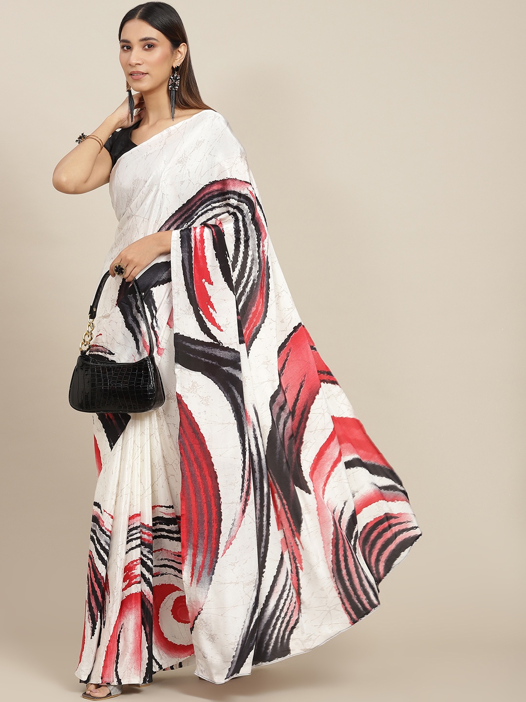 

Tikhi Imli White & Red Printed Saree