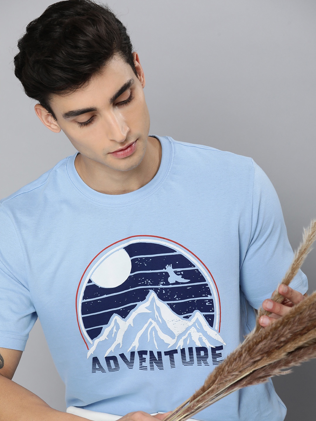 

HERE&NOW Men Blue & White Printed Pure Cotton T-shirt