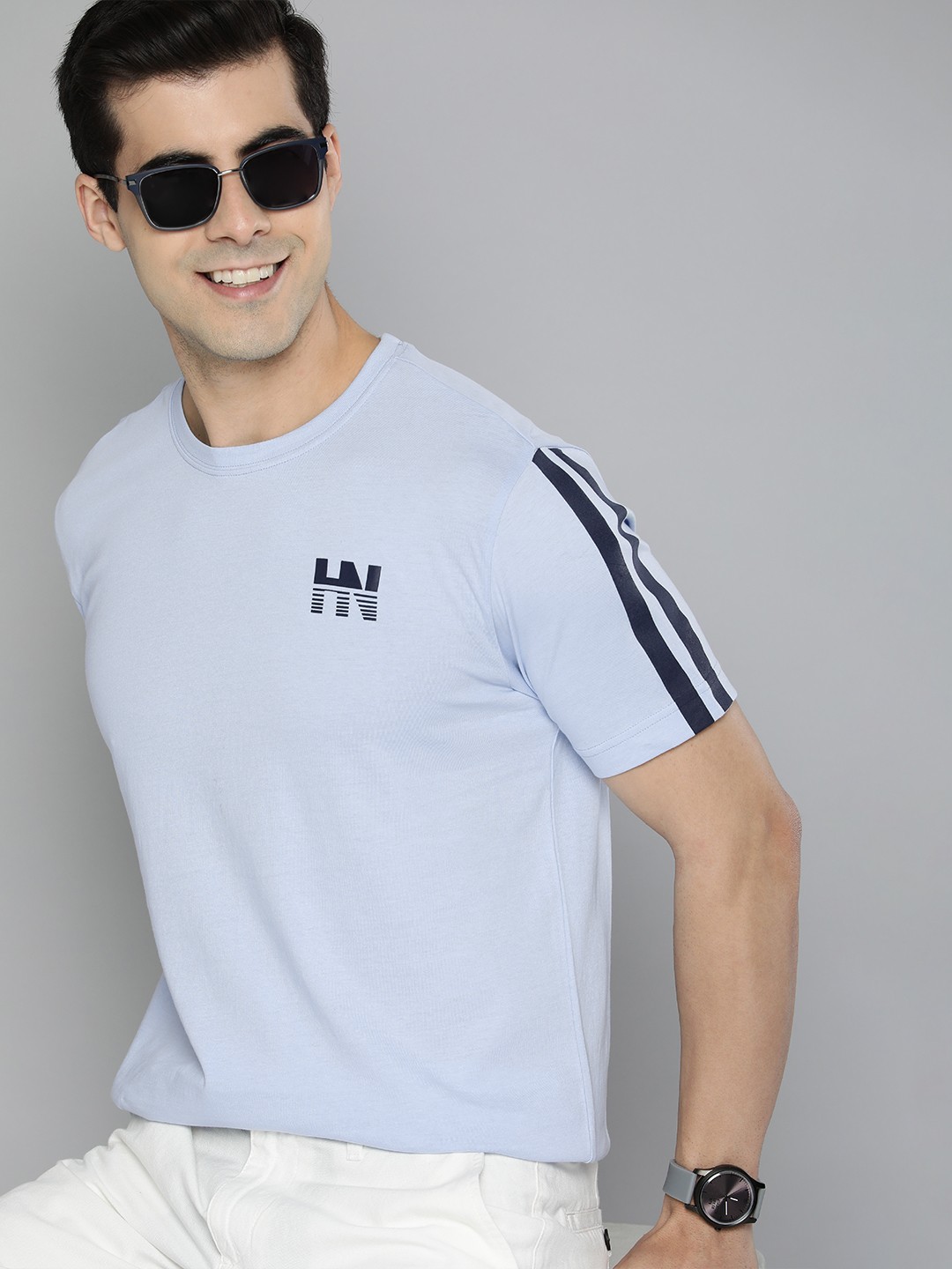 

HERE&NOW Men Blue Pure Cotton T-shirt